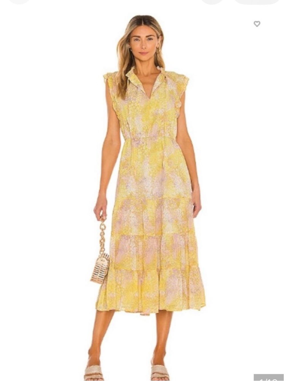 BB Dakota Yellow and Light Pink Floral Tiered Midi Dress